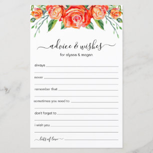 Papier Conseils et souhaits Coral Floral LGBTQ Mariage