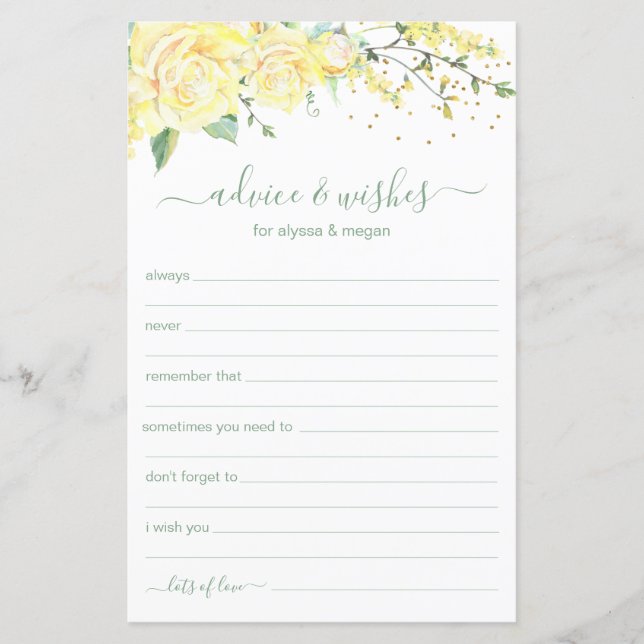 Papier Conseils et souhaits Elegant Fleur Jaune LGBTQ (Devant)