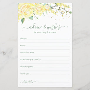 Papier Conseils et souhaits Élégant Floral Jaune