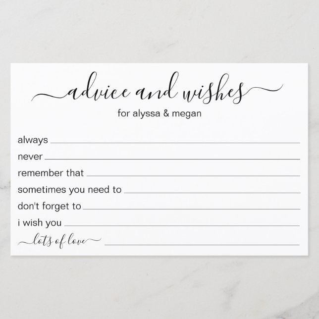 Papier Conseils et souhaits Mariage LGBTQ moderne (Devant)