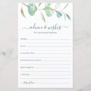 Papier Conseils et souhaits mariages Eucalyptus