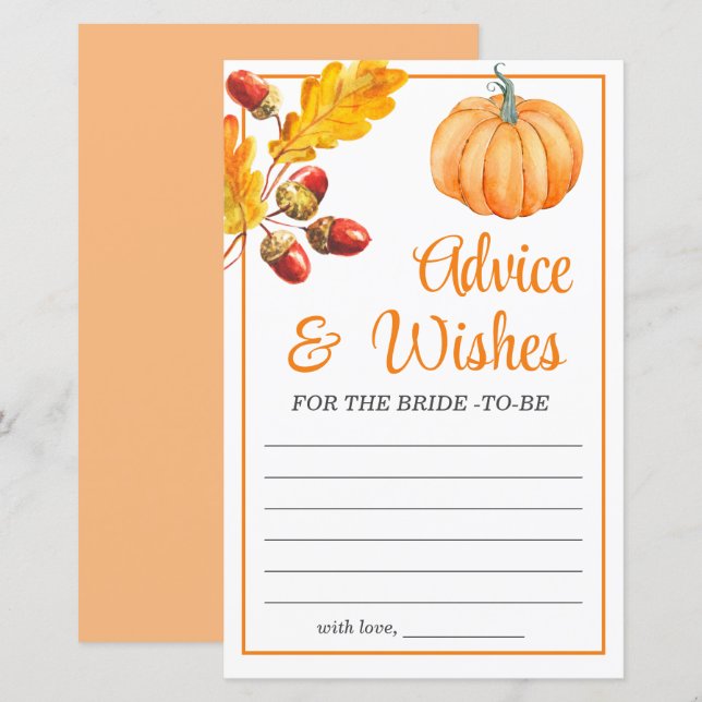 Papier Conseils et voeux Automne Citrouille Fête des mari (Devant / Derrière)