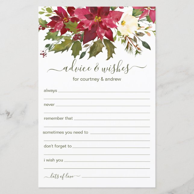 Papier Conseils et Vœux de Mariage de Noël (Devant)