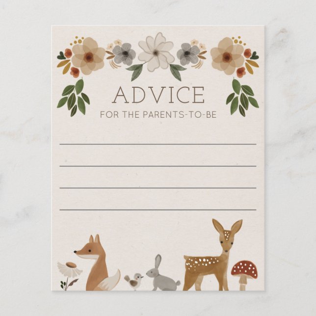 Papier Conseils pour le jeu de Baby shower des bois Paren (Devant)