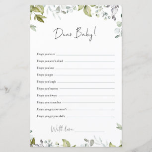 Papier Conseils pour une Baby Shower Greenery - Cher Bébé