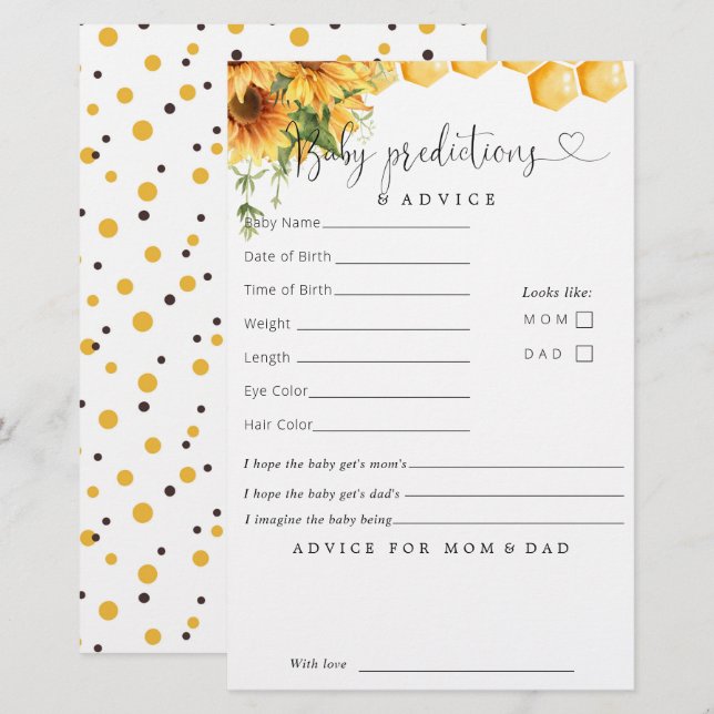 Papier Conseils sur les prédictions de Baby shower (Devant / Derrière)