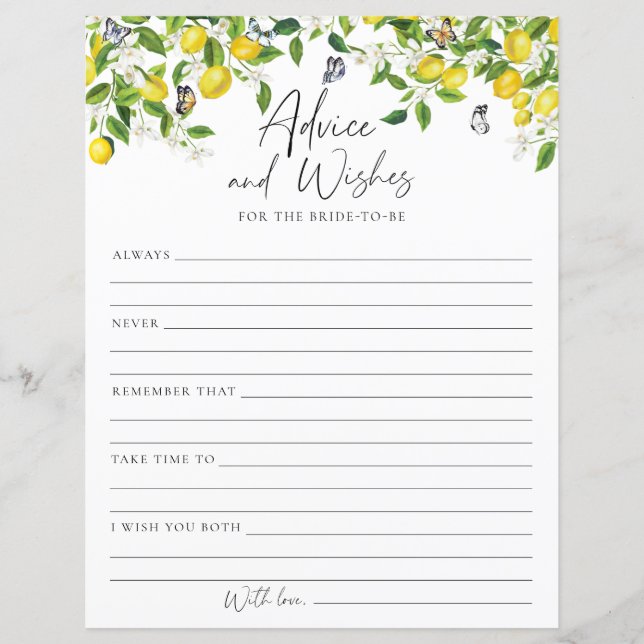 Papier Conseils Wings Lemon Fête des mariées Jeu (Devant)