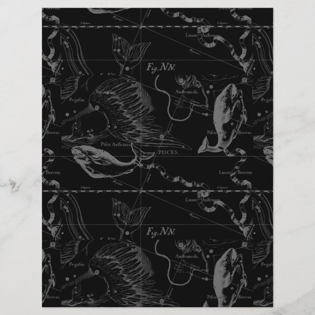 Papier Constellation des Poissons Hevelius 1690 sur fond  (Devant)