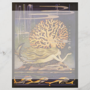 Papier Conte de fée vintage, petite sirène dans le corail