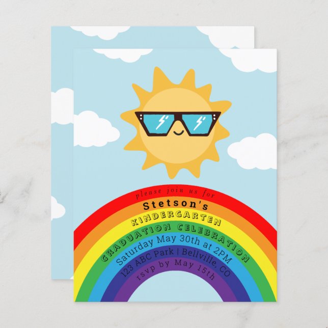 Papier Cool Sun et Rainbow Budget pour enfants Invitation (Devant / Derrière)