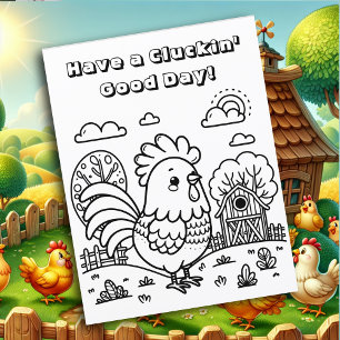 Papier Coq drôle et jeu de mots de poulet à colorier