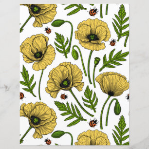 Papier Coquelicots jaunes et coccinelles