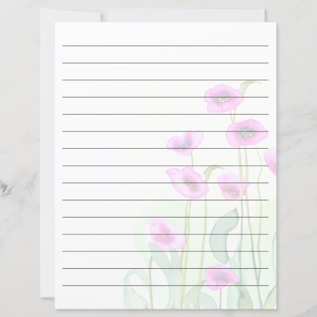 Papier Coquelicots rose aquarelle alignés (Devant)
