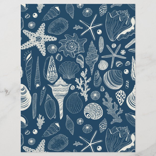 Papier Coques de mer sur bleu foncé (Devant)