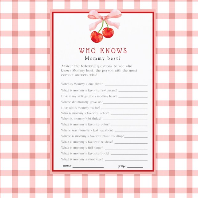Papier Coquette Cherry qui connaît le jeu Baby shower (Créateur téléchargé)