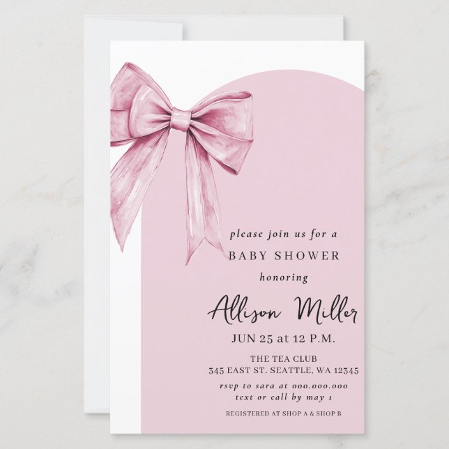 Papier Coquette Pink Bow Girl Baby Shower invitation (Devant)