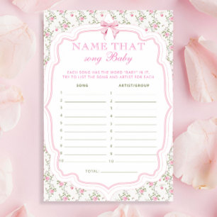 Papier Coquette Pink Bow Nom Qui Chanson Baby shower Jeu