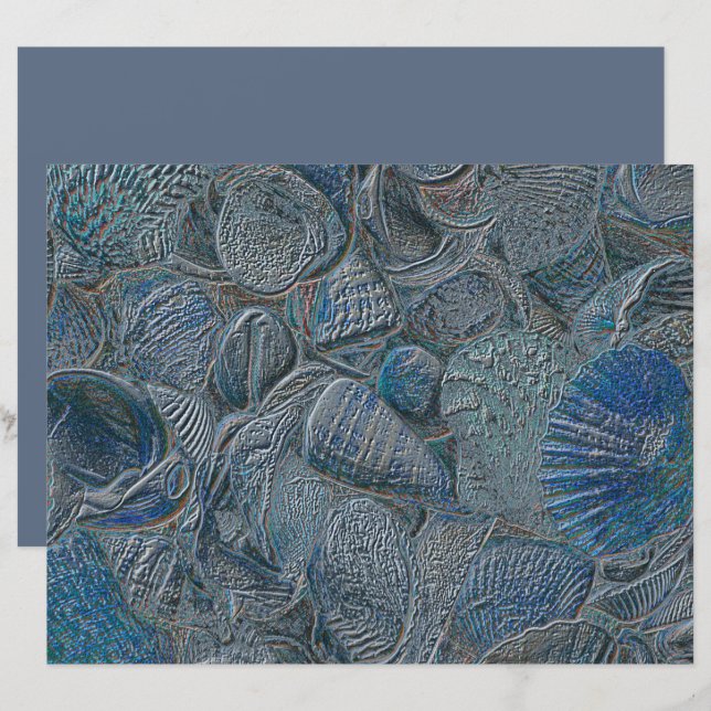 Papier Coquillages Ocean Beach Découpage métallique bleu (Devant / Derrière)