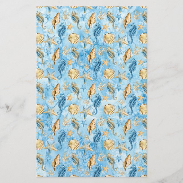 Papier Coquilles de mer ivoire et poisson-Starfish bleu e (Devant)