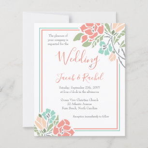 Papier Corail floral Faire-part de mariage Turquoise