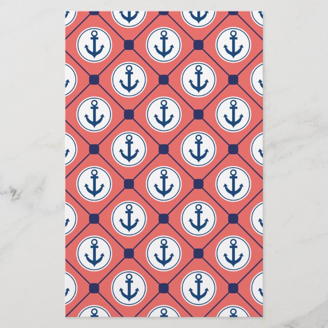 Papier Coral Blue Ancre nautique Motif (Devant)