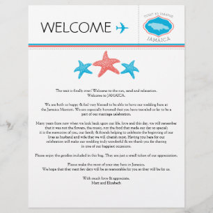 Papier Coral & Blue Starfish Jamaïque Mariage Bienvenue