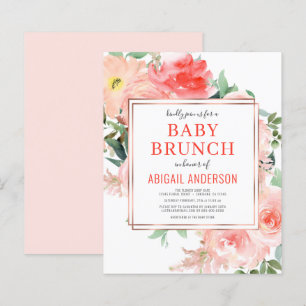 Papier Coral Floral Pêche Bébé Brunch Invitation