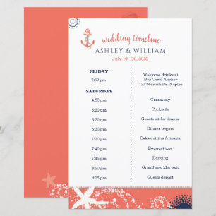 Papier Coral Navy White Beach Wedding Timeline