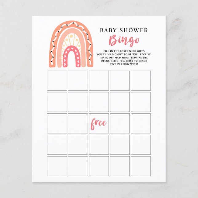 Papier Coral Rainbow Baby shower Jeu de Bingo (Devant)