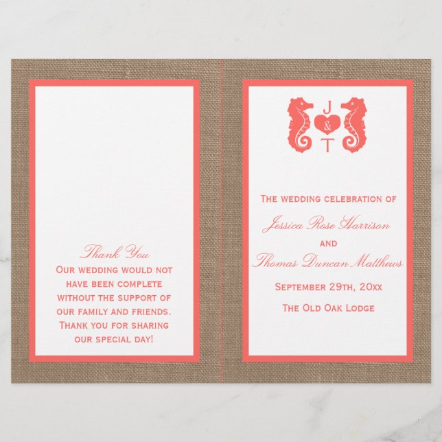 Papier Coral Seahorse Burlap Beach Wedding Collection (Devant)