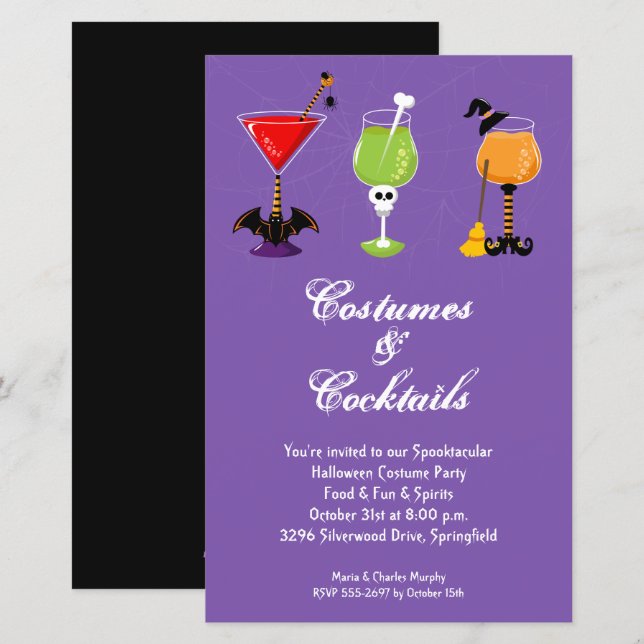 Papier Costumes et cocktails Budget Halloween Invitation (Devant / Derrière)