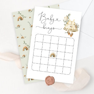 Papier Cottagecore boho nursery baby shower jeu de bingo