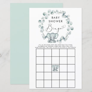 Papier Couleur d'eau Eléphant Bingo Jeu de douche Bingo