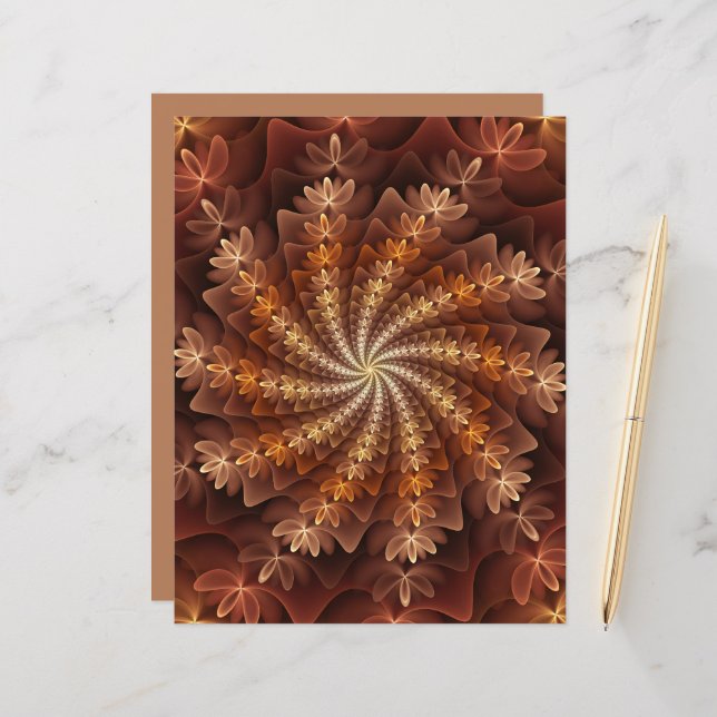 Papier Couleurs chaudes, motif d'art fractal moderne psyc (Devant/Arrière en situation)