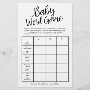 Papier Couleurs Personnalisées Baby Word Jeu de douche Ca