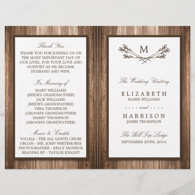 Papier Country Rustic Monogram Branche & Mariage bois (Devant)