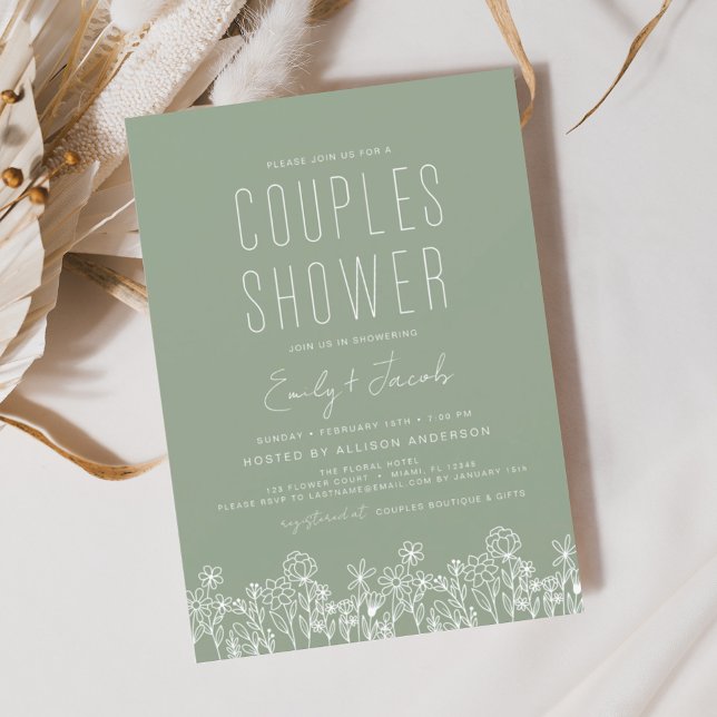 Papier Couples Douche Fleur sauvage Sage Green Invitation (Créateur téléchargé)