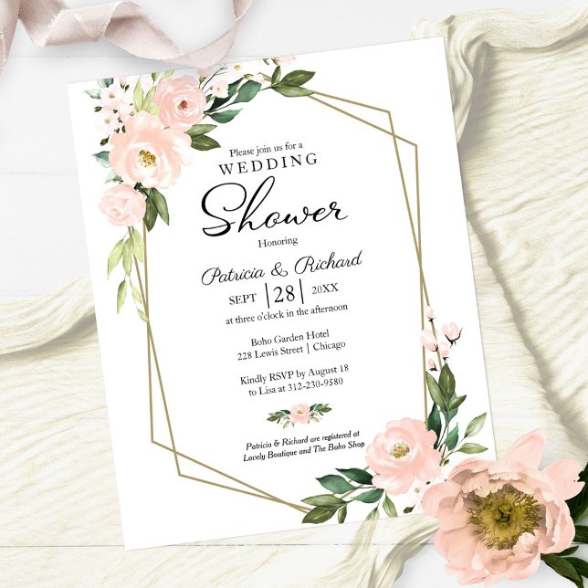 Papier Couples Douche Géométrique Floral Budget Invitatio (Créateur téléchargé)