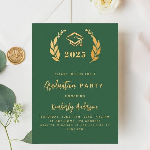 Papier Courbe d'or vert 2025 Graduation Party invitation