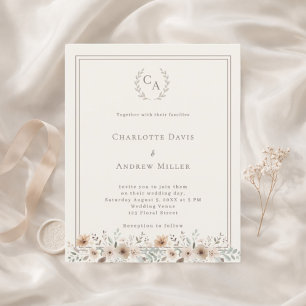 Papier Couronne de mariage à monogramme floral ivoire