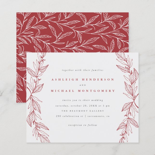 Papier Couronne de mariage botanique dessinée à la main R (Devant / Derrière)