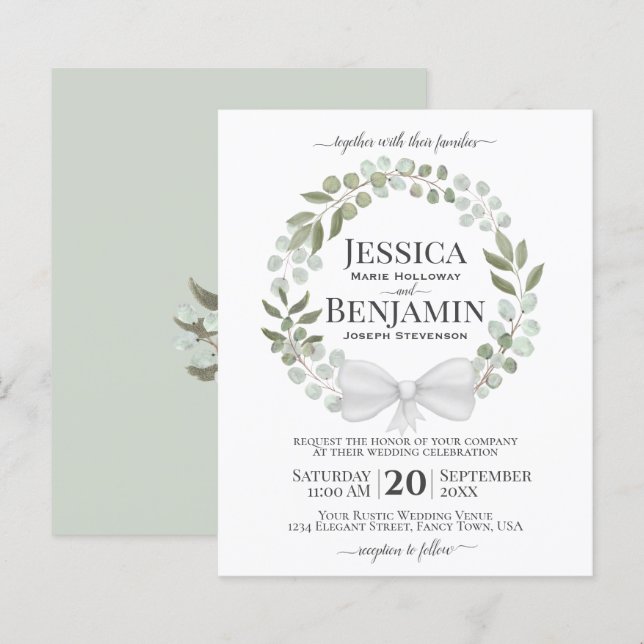 Papier Couronne de verdure Faire-part de mariage BUDGET (Devant / Derrière)