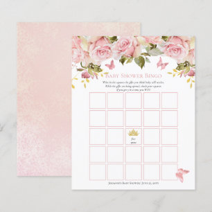 Papier Couronne   Papillons Floral Baby shower Bingo Card