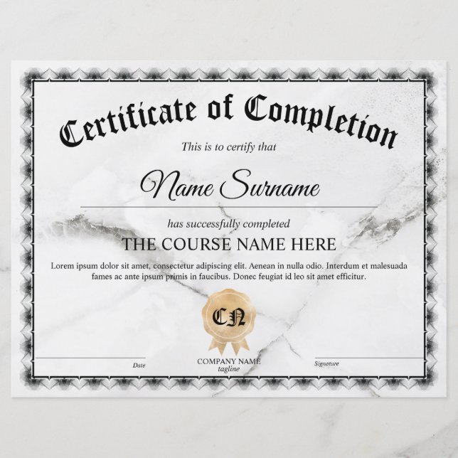 Papier Cours d'attribution de certificat de participation (Devant)