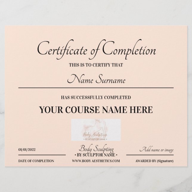 Papier Cours rose vif certificat en ligne d'achèvement (Devant)