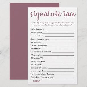 Papier Course de signature simple   Mauve Pink Game Card