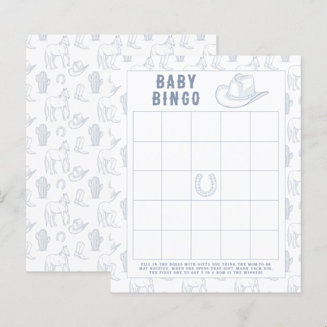 Papier Cowboy Baby shower Bingo jeu (Devant / Derrière)
