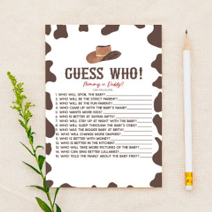 Papier Cowboy Rodeo Western Devins Qui Baby shower Jeu