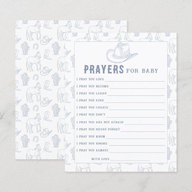 Papier Cowboy toile de jouy baby shower, prières pour béb (Devant / Derrière)