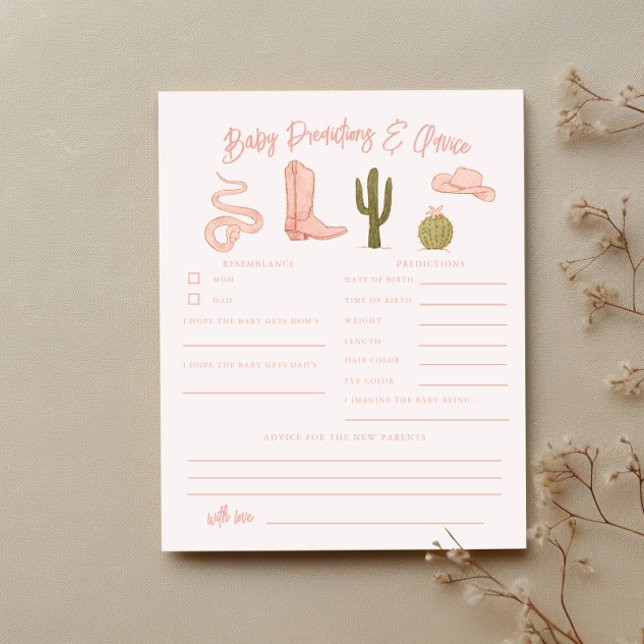 Papier Cowgirl Shower Baby Predictions & Conseils Card (Créateur téléchargé)